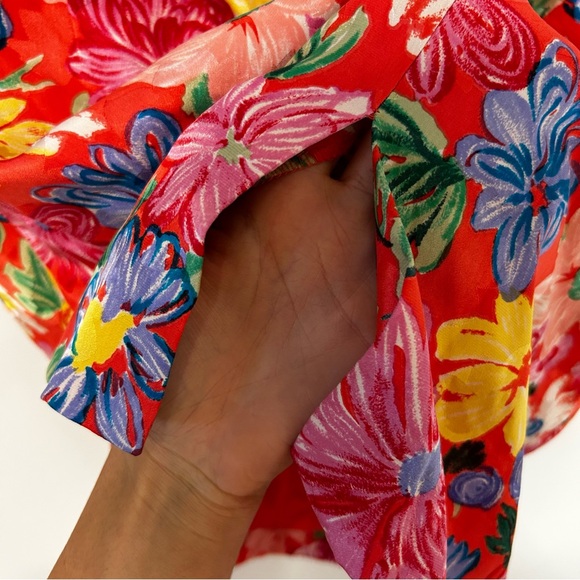 A.J. BARI Silk Floral Print Red Yellow Blue Off-shoulder Pleated Dress Size 6 - Picture 8 of 8